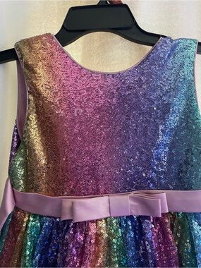 Source Unknown Multicolor Iridescent Sequin & Pink Tulle High-Low Dress